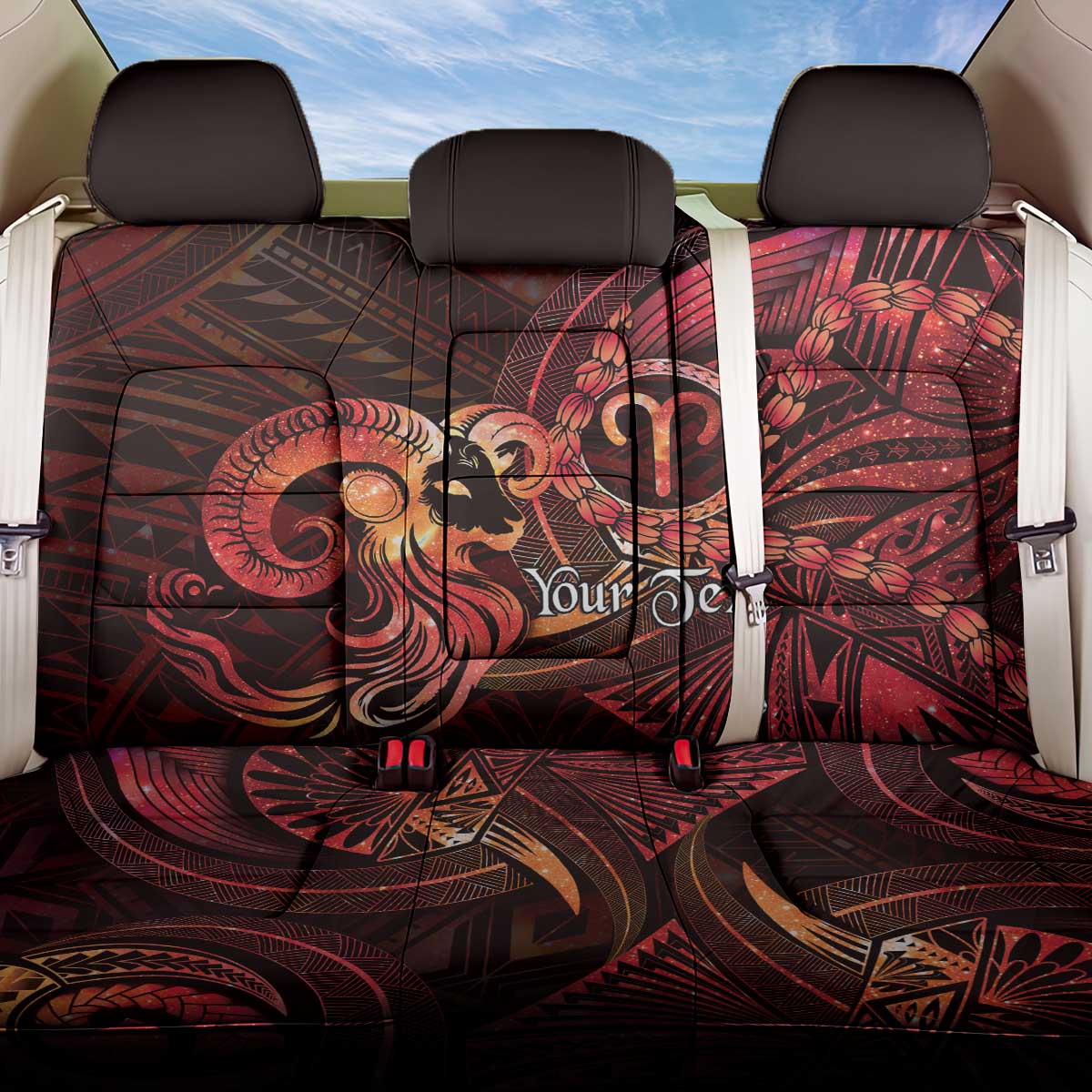 Personalised Polynesia Zodiac Aries Back Car Seat Cover Galaxy Polynesian Pattern Chest Tattoo Style LT14 One Size Red - Polynesian Pride