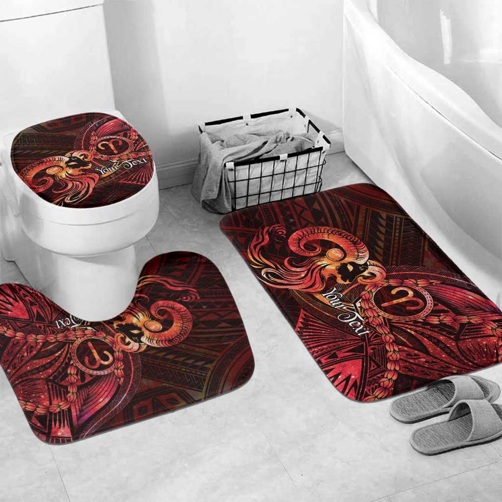 Personalised Polynesia Zodiac Aries Bathroom Set Galaxy Polynesian Pattern Chest Tattoo Style LT14 Mat Set Only (3 pcs) One Size Red - Polynesian Pride