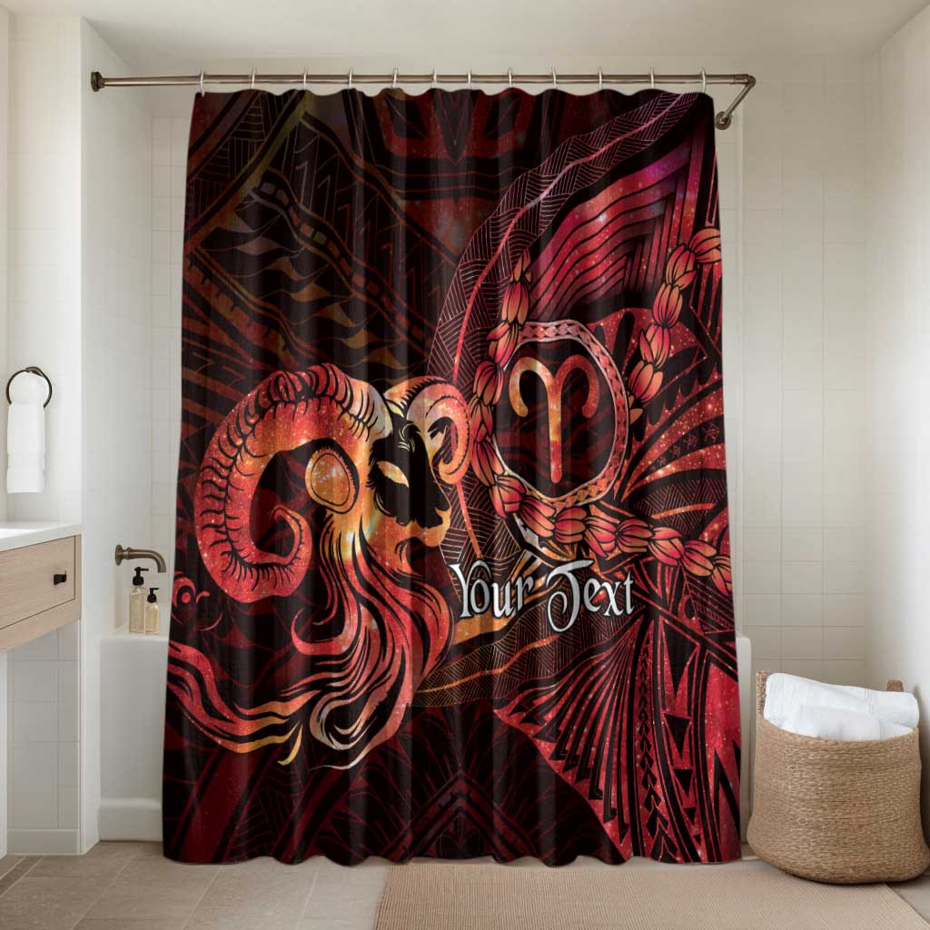 Personalised Polynesia Zodiac Aries Bathroom Set Galaxy Polynesian Pattern Chest Tattoo Style LT14 Shower Curtain Only Red - Polynesian Pride