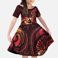 Personalised Polynesia Zodiac Aries Kid Short Sleeve Dress Galaxy Polynesian Pattern Chest Tattoo Style LT14 KID Red - Polynesian Pride