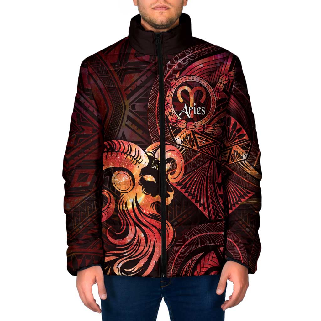 Personalised Polynesia Zodiac Aries Padded Jacket Galaxy Polynesian Pattern Chest Tattoo Style LT14 Men Red - Polynesian Pride
