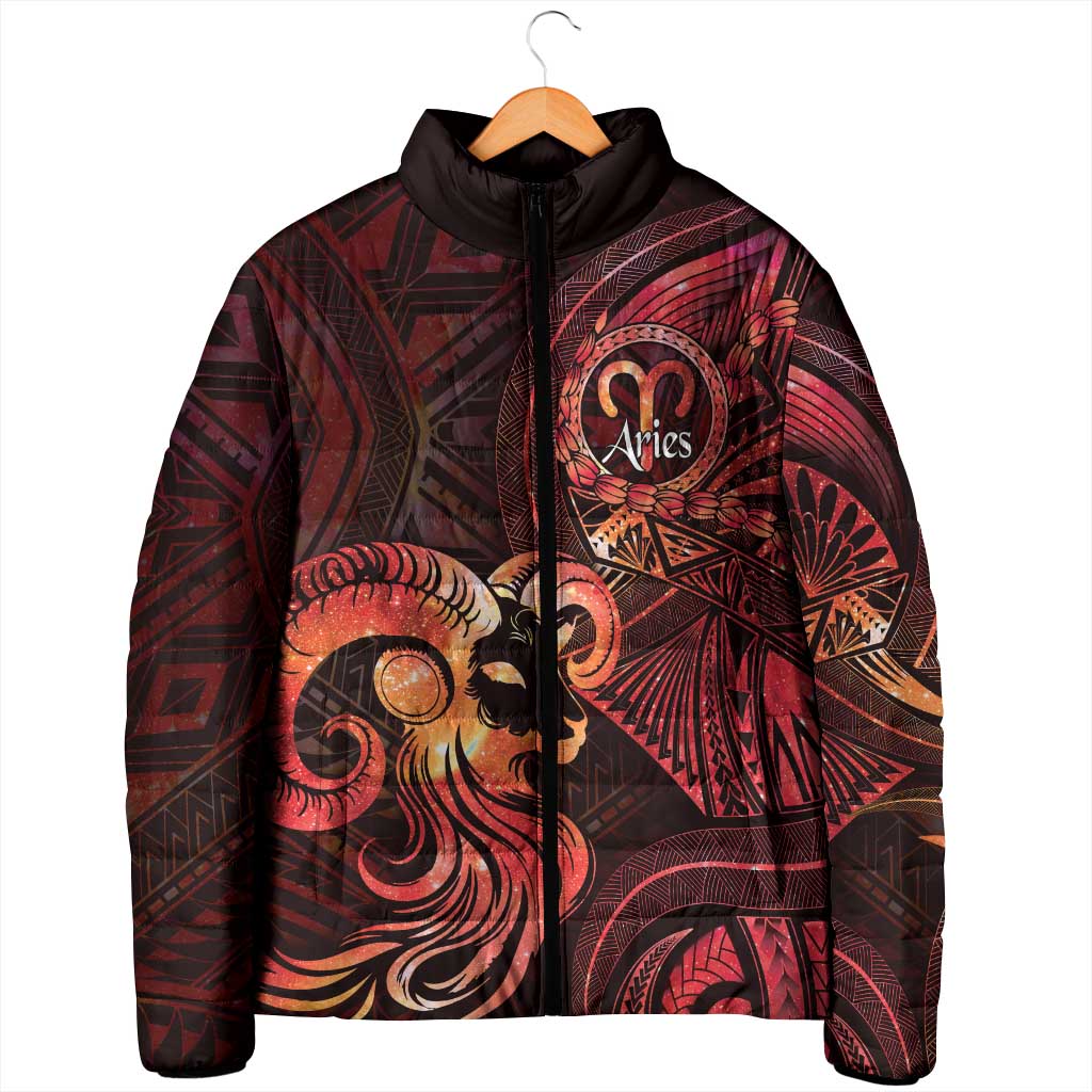 Personalised Polynesia Zodiac Aries Padded Jacket Galaxy Polynesian Pattern Chest Tattoo Style LT14 - Polynesian Pride