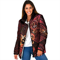 Personalised Polynesia Zodiac Aries Padded Jacket Galaxy Polynesian Pattern Chest Tattoo Style LT14 Women Red - Polynesian Pride