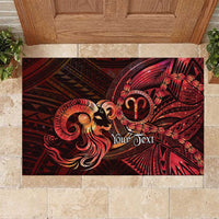 Personalised Polynesia Zodiac Aries Rubber Doormat Galaxy Polynesian Pattern Chest Tattoo Style LT14 Red - Polynesian Pride