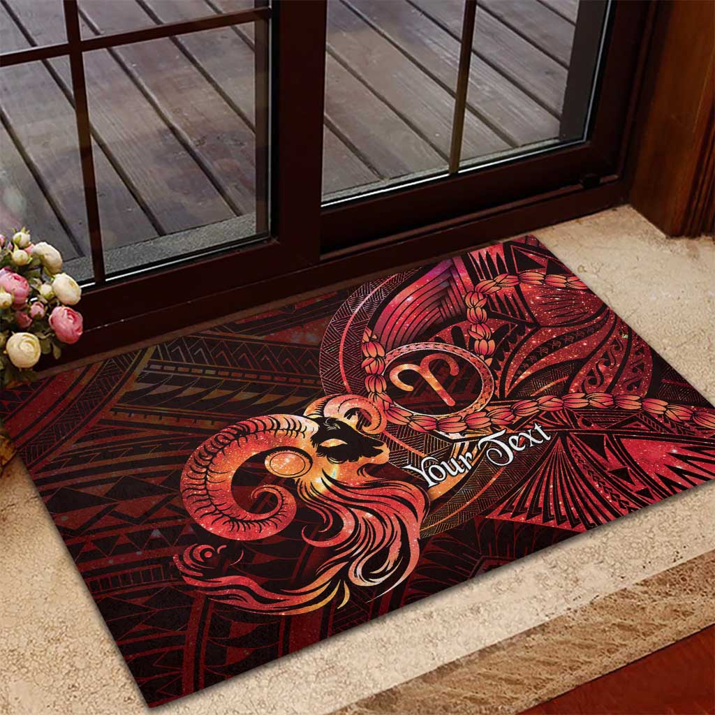 Personalised Polynesia Zodiac Aries Rubber Doormat Galaxy Polynesian Pattern Chest Tattoo Style LT14 - Polynesian Pride