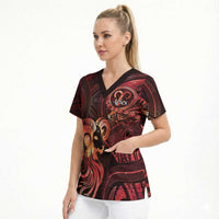 Personalised Polynesia Zodiac Aries Scrub Top Galaxy Polynesian Pattern Chest Tattoo Style LT14 - Polynesian Pride
