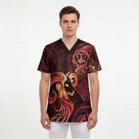 Personalised Polynesia Zodiac Aries Scrub Top Galaxy Polynesian Pattern Chest Tattoo Style LT14 - Polynesian Pride