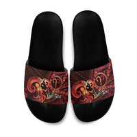 Personalised Polynesia Zodiac Aries Slide Sandals Galaxy Polynesian Pattern Chest Tattoo Style LT14 Red - Polynesian Pride