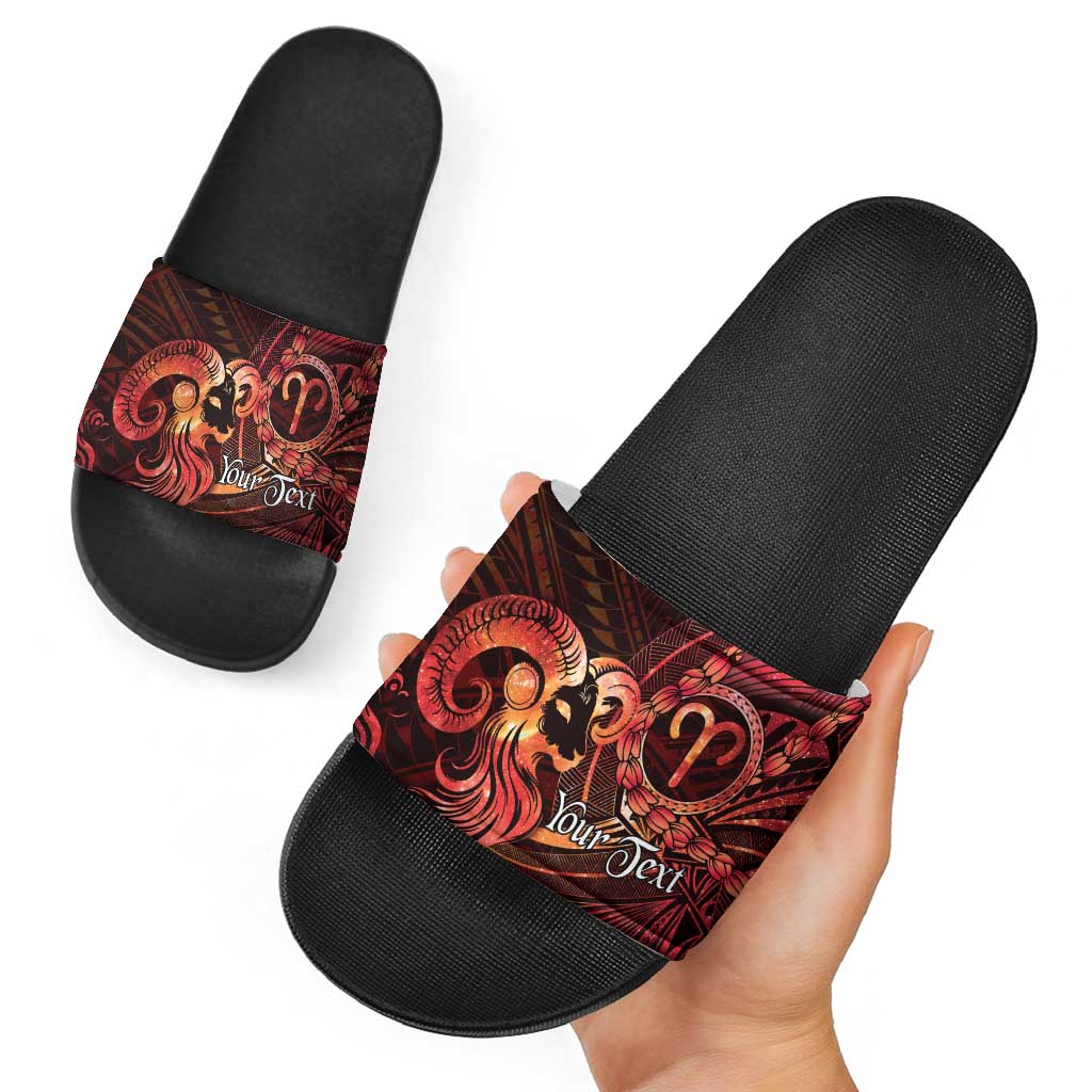 Personalised Polynesia Zodiac Aries Slide Sandals Galaxy Polynesian Pattern Chest Tattoo Style LT14 - Polynesian Pride