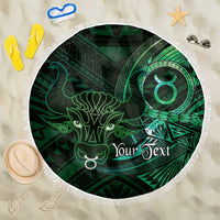 Personalised Polynesia Zodiac Taurus Beach Blanket Galaxy Polynesian Pattern Chest Tattoo Style LT14 One Size 150cm Green - Polynesian Pride