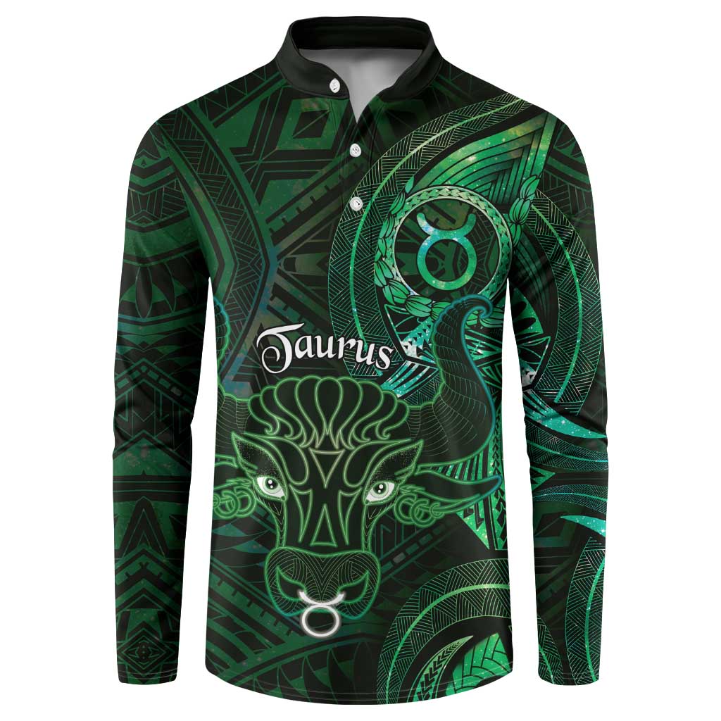 Personalised Polynesia Zodiac Taurus Button Sweatshirt Galaxy Polynesian Pattern Chest Tattoo Style LT14 Green - Polynesian Pride