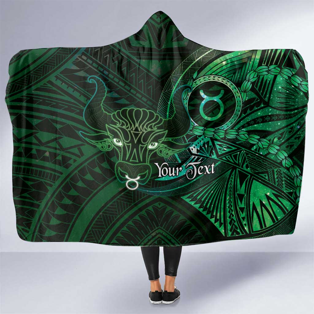 Personalised Polynesia Zodiac Taurus Hooded Blanket Galaxy Polynesian Pattern Chest Tattoo Style LT14 One Size Green - Polynesian Pride