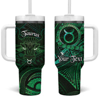 Personalised Polynesia Zodiac Taurus Tumbler With Handle Galaxy Polynesian Pattern Chest Tattoo Style LT14 One Size: 40 oz Green - Polynesian Pride