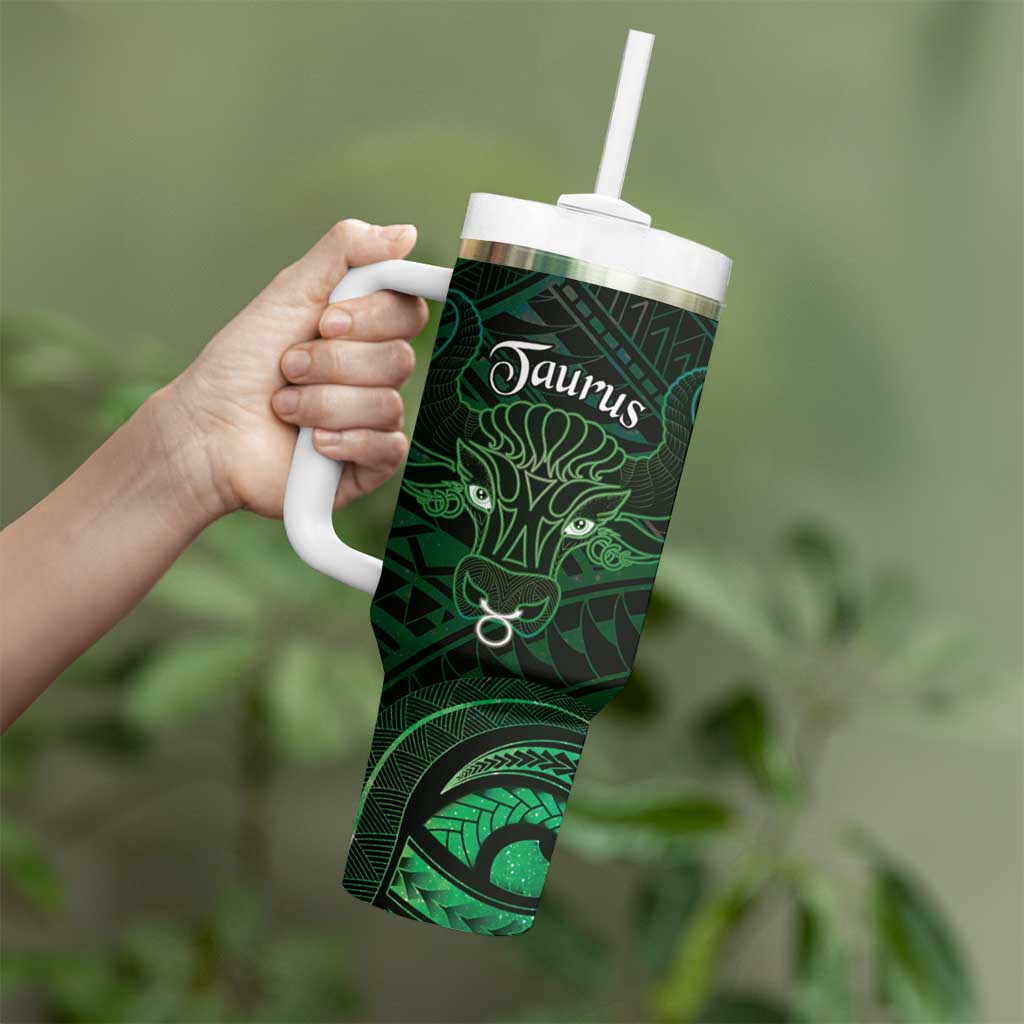 Personalised Polynesia Zodiac Taurus Tumbler With Handle Galaxy Polynesian Pattern Chest Tattoo Style LT14 - Polynesian Pride