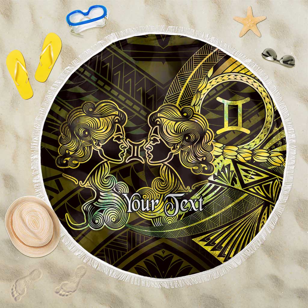 Personalised Polynesia Zodiac Gemini Beach Blanket Galaxy Polynesian Pattern Chest Tattoo Style LT14 One Size 150cm Yellow - Polynesian Pride