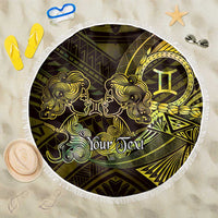 Personalised Polynesia Zodiac Gemini Beach Blanket Galaxy Polynesian Pattern Chest Tattoo Style LT14 One Size 150cm Yellow - Polynesian Pride