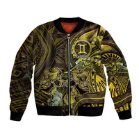 Personalised Polynesia Zodiac Gemini Bomber Jacket Galaxy Polynesian Pattern Chest Tattoo Style LT14 Unisex Yellow - Polynesian Pride