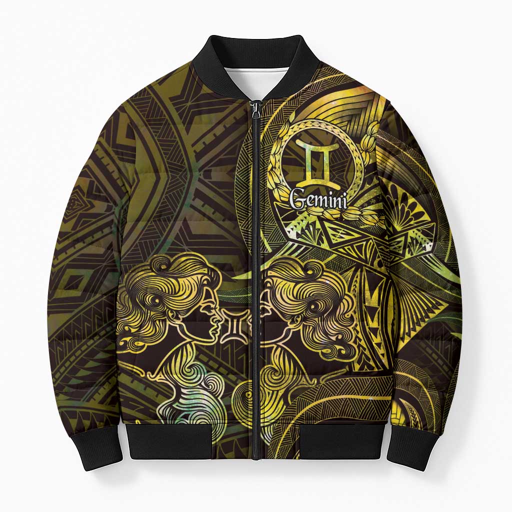 Personalised Polynesia Zodiac Gemini Bomber Puffer Jacket Galaxy Polynesian Pattern Chest Tattoo Style LT14 Unisex Yellow - Polynesian Pride