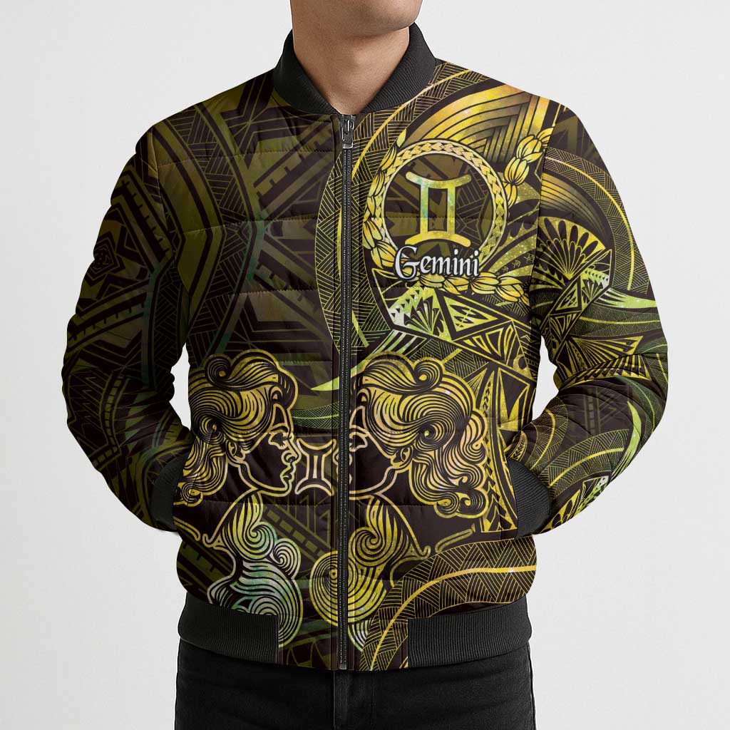 Personalised Polynesia Zodiac Gemini Bomber Puffer Jacket Galaxy Polynesian Pattern Chest Tattoo Style LT14 - Polynesian Pride