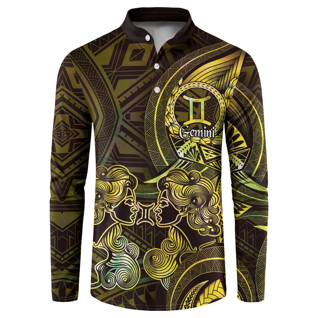 Personalised Polynesia Zodiac Gemini Button Sweatshirt Galaxy Polynesian Pattern Chest Tattoo Style LT14 Yellow - Polynesian Pride