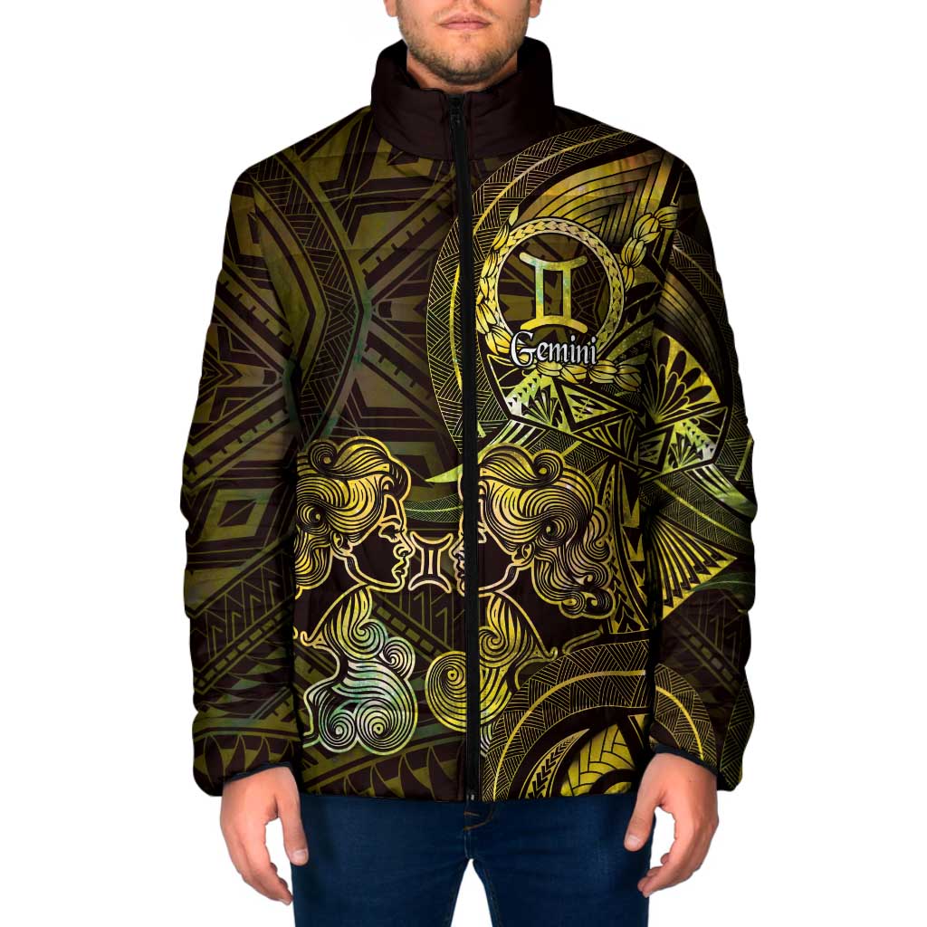 Personalised Polynesia Zodiac Gemini Padded Jacket Galaxy Polynesian Pattern Chest Tattoo Style LT14 Men Yellow - Polynesian Pride