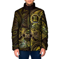 Personalised Polynesia Zodiac Gemini Padded Jacket Galaxy Polynesian Pattern Chest Tattoo Style LT14 Men Yellow - Polynesian Pride