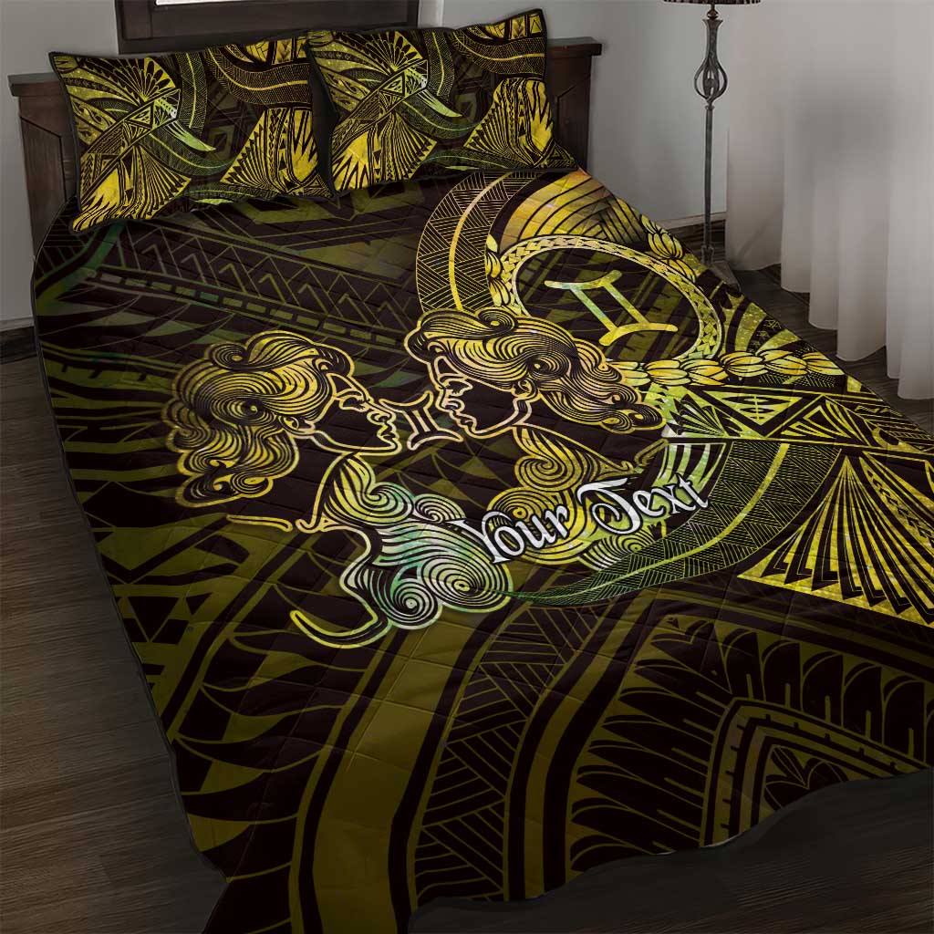Personalised Polynesia Zodiac Gemini Quilt Bed Set Galaxy Polynesian Pattern Chest Tattoo Style LT14 Yellow - Polynesian Pride