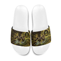 Personalised Polynesia Zodiac Gemini Slide Sandals Galaxy Polynesian Pattern Chest Tattoo Style LT14 Yellow - Polynesian Pride