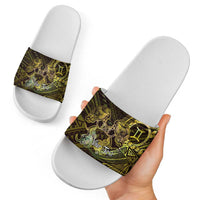 Personalised Polynesia Zodiac Gemini Slide Sandals Galaxy Polynesian Pattern Chest Tattoo Style LT14 - Polynesian Pride