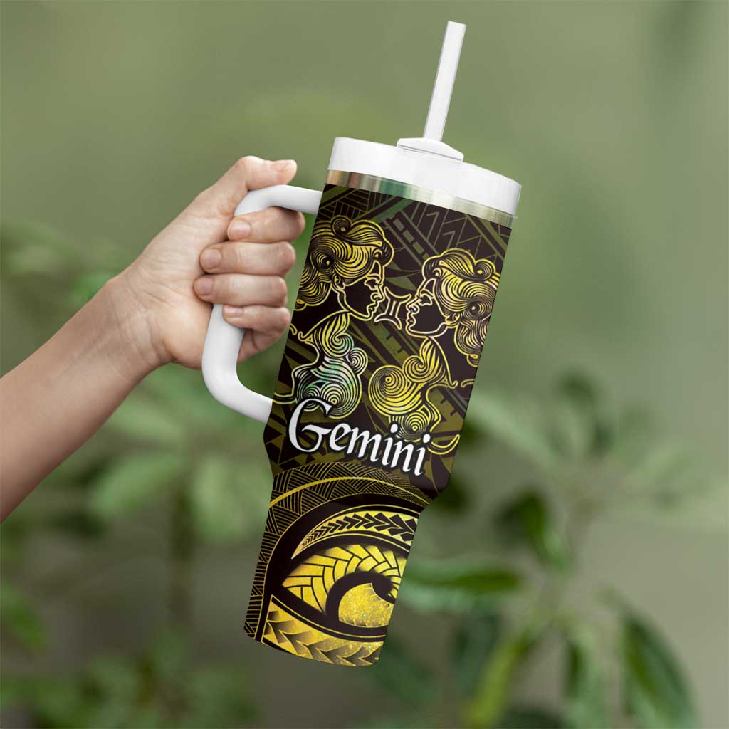 Personalised Polynesia Zodiac Gemini Tumbler With Handle Galaxy Polynesian Pattern Chest Tattoo Style LT14 - Polynesian Pride