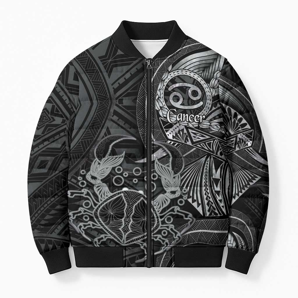 Personalised Polynesia Zodiac Cancer Bomber Puffer Jacket Galaxy Polynesian Pattern Chest Tattoo Style LT14 Unisex Black - Polynesian Pride