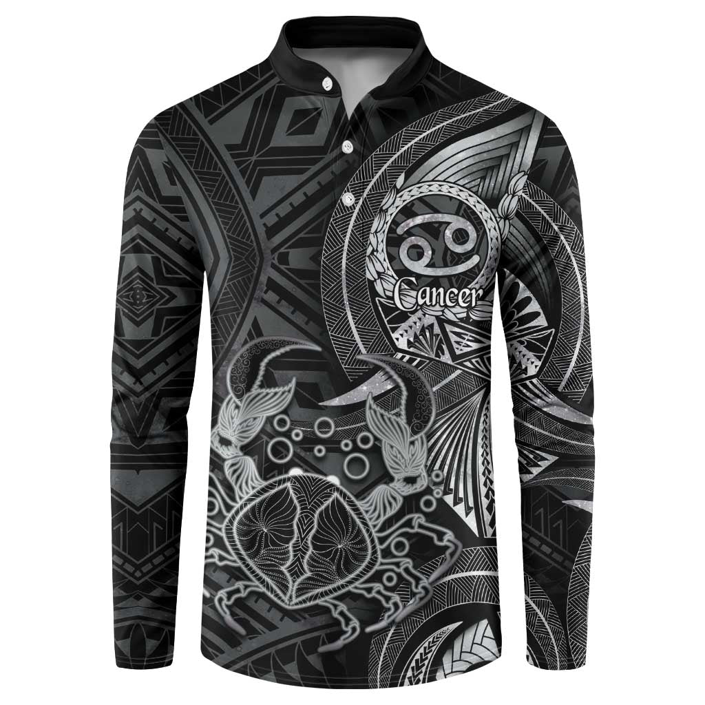 Personalised Polynesia Zodiac Cancer Button Sweatshirt Galaxy Polynesian Pattern Chest Tattoo Style LT14 Black - Polynesian Pride