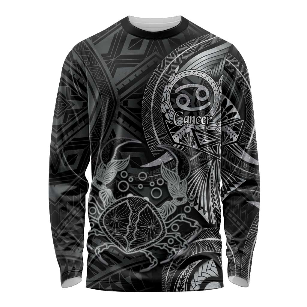 Personalised Polynesia Zodiac Cancer Long Sleeve Shirt Galaxy Polynesian Pattern Chest Tattoo Style LT14 Unisex Black - Polynesian Pride