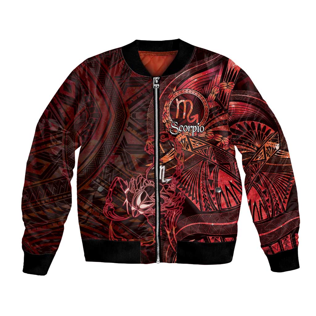 Personalised Polynesia Zodiac Scorpio Bomber Jacket Galaxy Polynesian Pattern Chest Tattoo Style LT14 Unisex Red - Polynesian Pride
