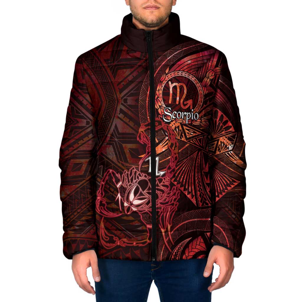 Personalised Polynesia Zodiac Scorpio Padded Jacket Galaxy Polynesian Pattern Chest Tattoo Style LT14 Men Red - Polynesian Pride