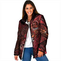 Personalised Polynesia Zodiac Scorpio Padded Jacket Galaxy Polynesian Pattern Chest Tattoo Style LT14 Women Red - Polynesian Pride