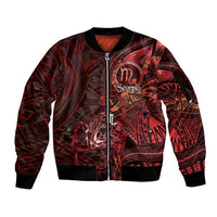 Personalised Polynesia Zodiac Scorpio Sleeve Zip Bomber Jacket Galaxy Polynesian Pattern Chest Tattoo Style LT14 Unisex Red - Polynesian Pride