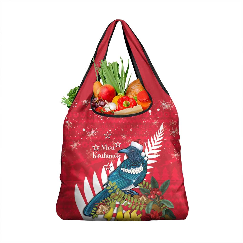 New Zealand Christmas In July Grocery Bag Tui Bird With Kowhai Meri Kirihimete LT14 1-pack One Size Red - Polynesian Pride