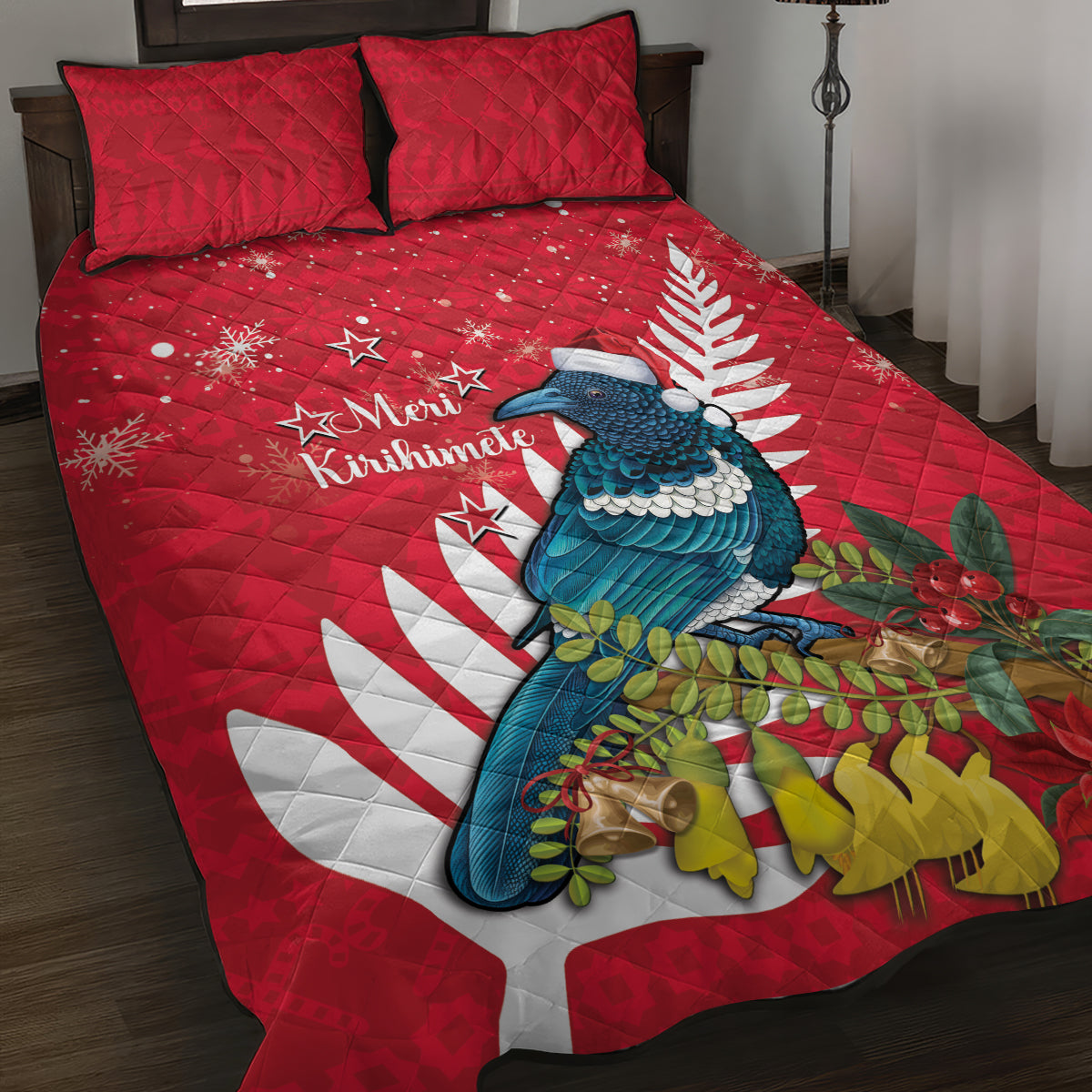 New Zealand Christmas In July Quilt Bed Set Tui Bird With Kowhai Meri Kirihimete