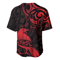 New Zealand Tui Bird Baseball Jersey Aotearoa Maori Pattern - Red LT14 - Polynesian Pride