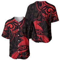 New Zealand Tui Bird Baseball Jersey Aotearoa Maori Pattern - Red LT14 - Polynesian Pride