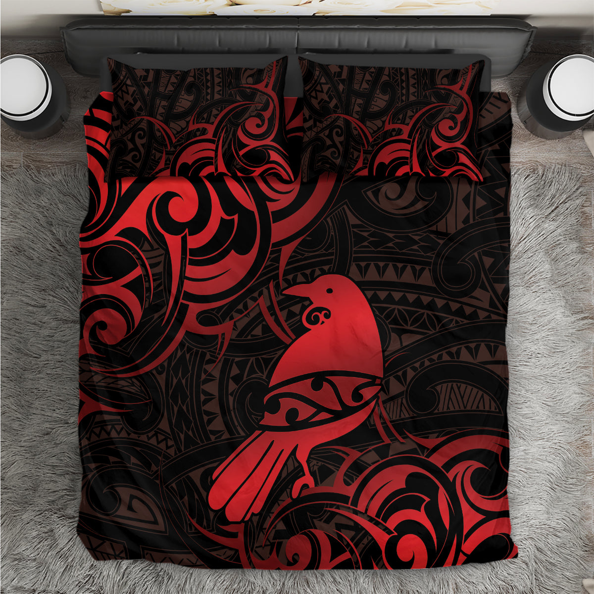 New Zealand Tui Bird Bedding Set Aotearoa Maori Pattern - Red LT14 Red - Polynesian Pride
