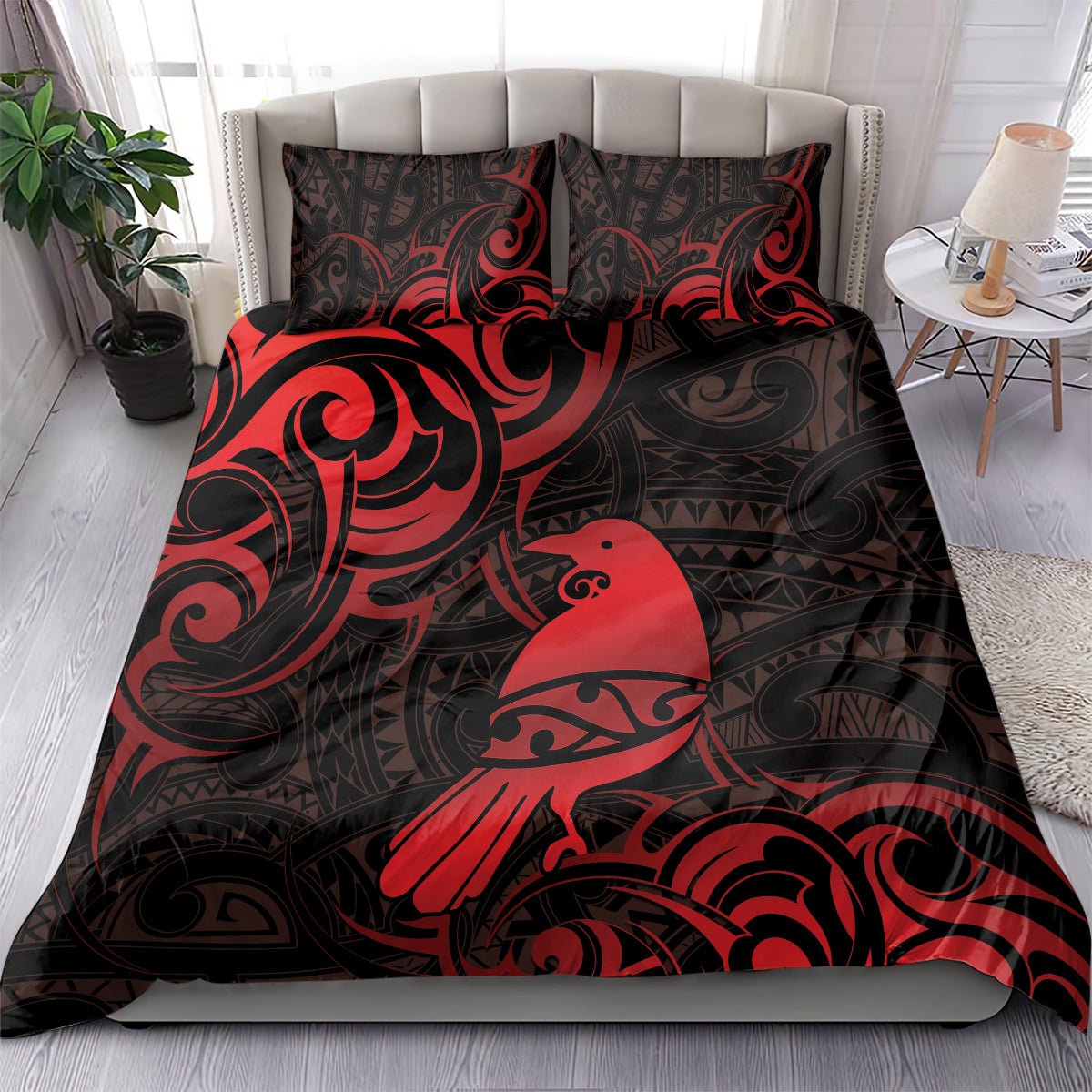 New Zealand Tui Bird Bedding Set Aotearoa Maori Pattern - Red LT14 - Polynesian Pride