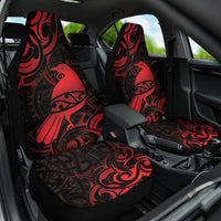 New Zealand Tui Bird Car Seat Cover Aotearoa Maori Pattern - Red LT14 One Size Red - Polynesian Pride