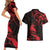 New Zealand Tui Bird Couples Matching Short Sleeve Bodycon Dress and Hawaiian Shirt Aotearoa Maori Pattern - Red