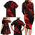 New Zealand Tui Bird Family Matching Long Sleeve Bodycon Dress and Hawaiian Shirt Aotearoa Maori Pattern - Red