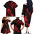 New Zealand Tui Bird Family Matching Off The Shoulder Long Sleeve Dress and Hawaiian Shirt Aotearoa Maori Pattern - Red