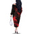 New Zealand Tui Bird Family Matching Off The Shoulder Long Sleeve Dress and Hawaiian Shirt Aotearoa Maori Pattern - Red