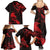 New Zealand Tui Bird Family Matching Summer Maxi Dress and Hawaiian Shirt Aotearoa Maori Pattern - Red