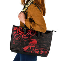 New Zealand Tui Bird Leather Tote Bag Aotearoa Maori Pattern - Red LT14 Red - Polynesian Pride
